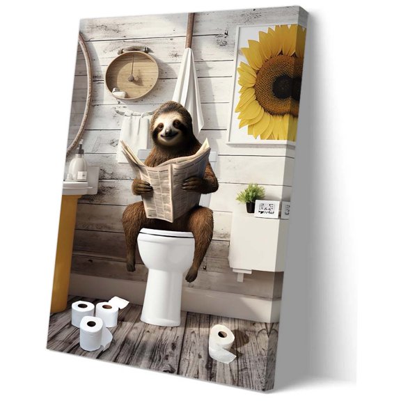 Funny Sloth Poster Bathroom Wall Art Sloth Reading Newspaper Poster Pictures Home Decoration Giclee Print Canvas Oil Painting Panel