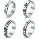 thumbnail image 1 of Juego de 4 anillos giratorios de acero inoxidable para mujeres y hombres, anillos para aliviar el estrés, anillos de promesa de boda anchos, 1 of 5