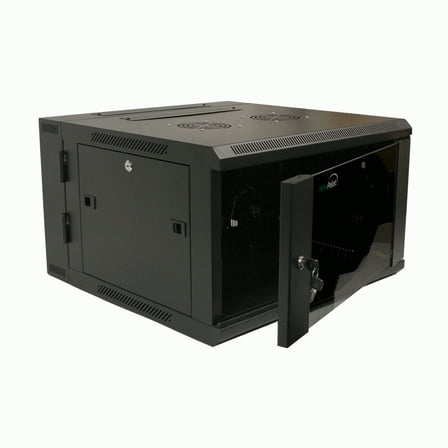 NavePoint 6U Server Cabinet with Hinged Back - 23.6” Deep, 6U Server Rack Enclosure with Locking Glass Door, Wall Mount Rack with Removable Side Panels, 6U Network Cabinet with 2 Fans, Pre-Assembled