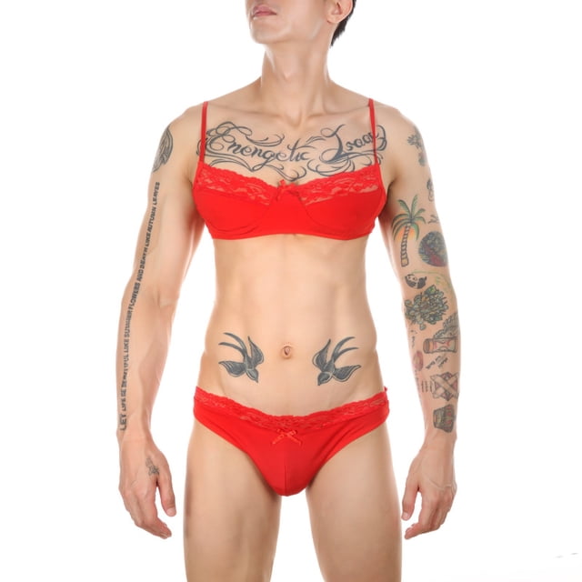 Sujetador falso para hombres europeos y americanos Ropa interior sexy gay Traje de ropa interior de encaje de tentación gay