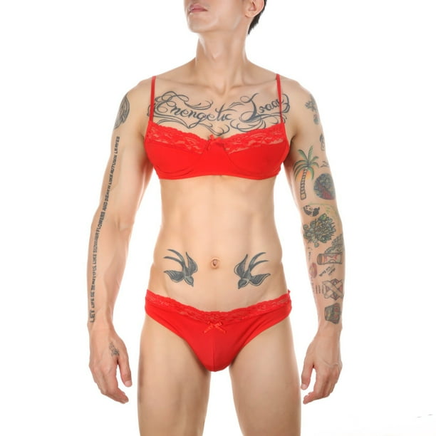 Sujetador falso para hombres europeos y americanos Ropa interior sexy gay Traje de ropa interior de encaje de tentación gay