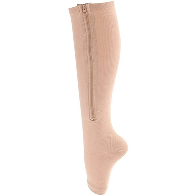 JEW Open Toe Knee Length Zipper Up Compression Stocks Leg Support Stocking