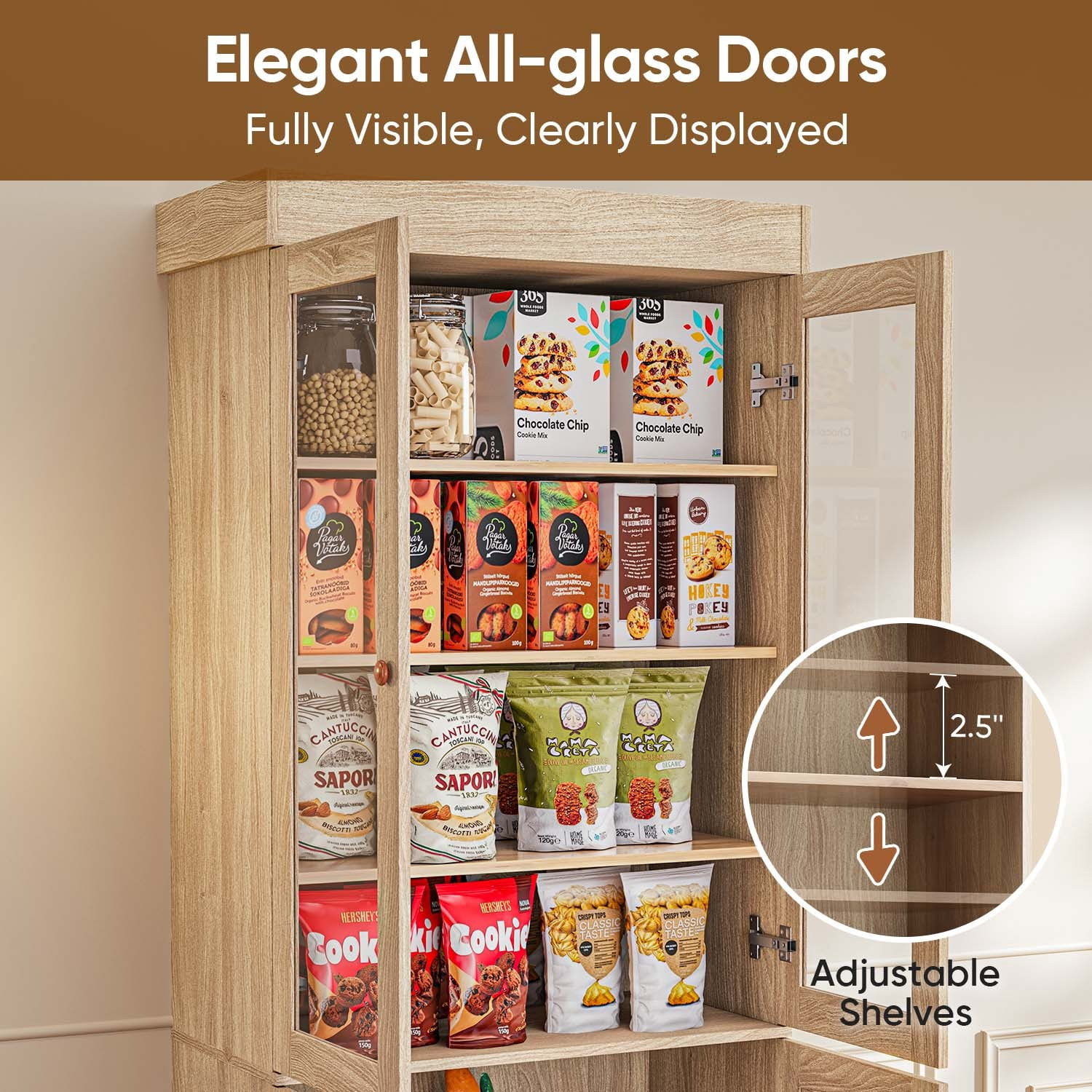71"Tall Kitchen Pantry Storage Cabinet,Large Wood Bookcase Adjustable Shelves with 3 Drawers for Dining Room Living Room,Brown,4Pcs