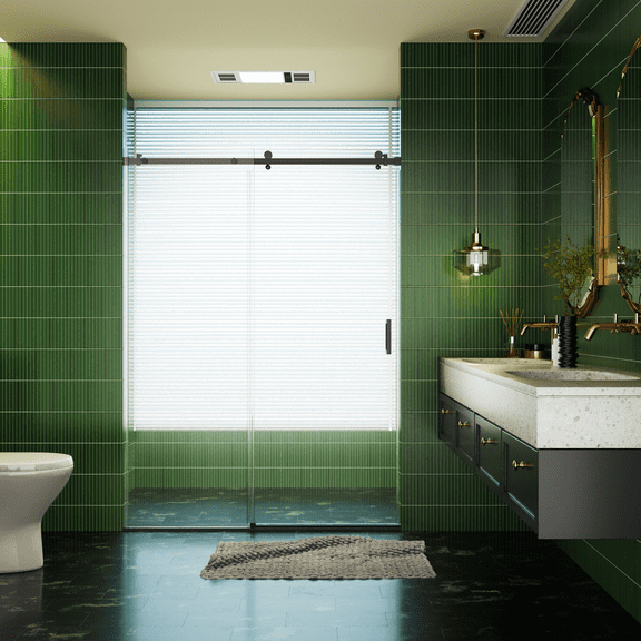 50-54"W x 76"H Frameless Single Sliding Door, 5/16"(8mm) SGCC Glass, Matte Black