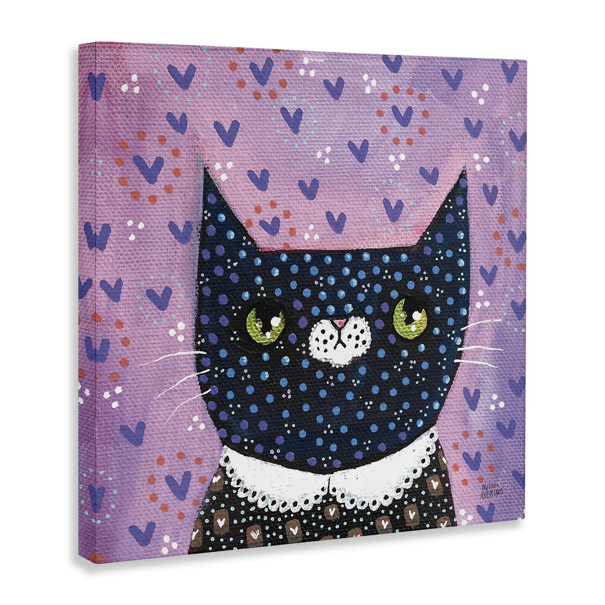 Stupell Industries Whimsical Patterned Cat Animals & Insects Painting Gallery Wrapped Canvas Art Print Wall Art, 24 x 24