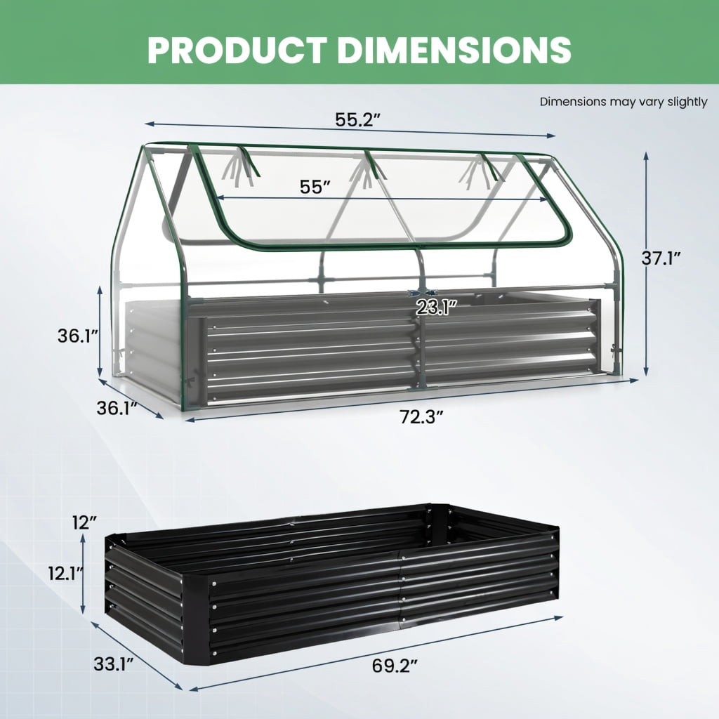 Topcobe 69 x 33 x 12 Inch Galvanized Raised Garden Bed with Cover, Vertical Planters for Outdoor Plants, Garden Beds Outdoor-Black