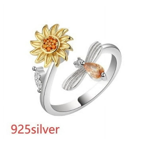 Sunflower Rotating Ring Set With Diamond Simple And Versatile