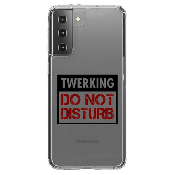 DistinctInk Clear Shockproof Hybrid Case for Galaxy S21 5G (6.2" Screen) - TPU Bumper Acrylic Back Tempered Glass Screen Protector - Twerking Do Not Disturb