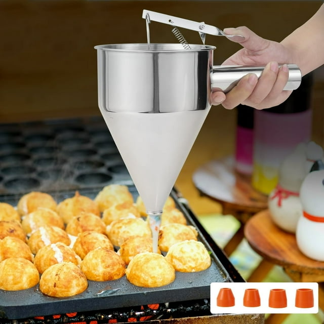 Pancake Batter Dispenser Funnel Cake Dispenser with Stand Stainless Steel Batter Dispenser Multi-Caliber Baking Tool Multi-Purpose Cake Decorating Tool for Kitchen Baking Pancake