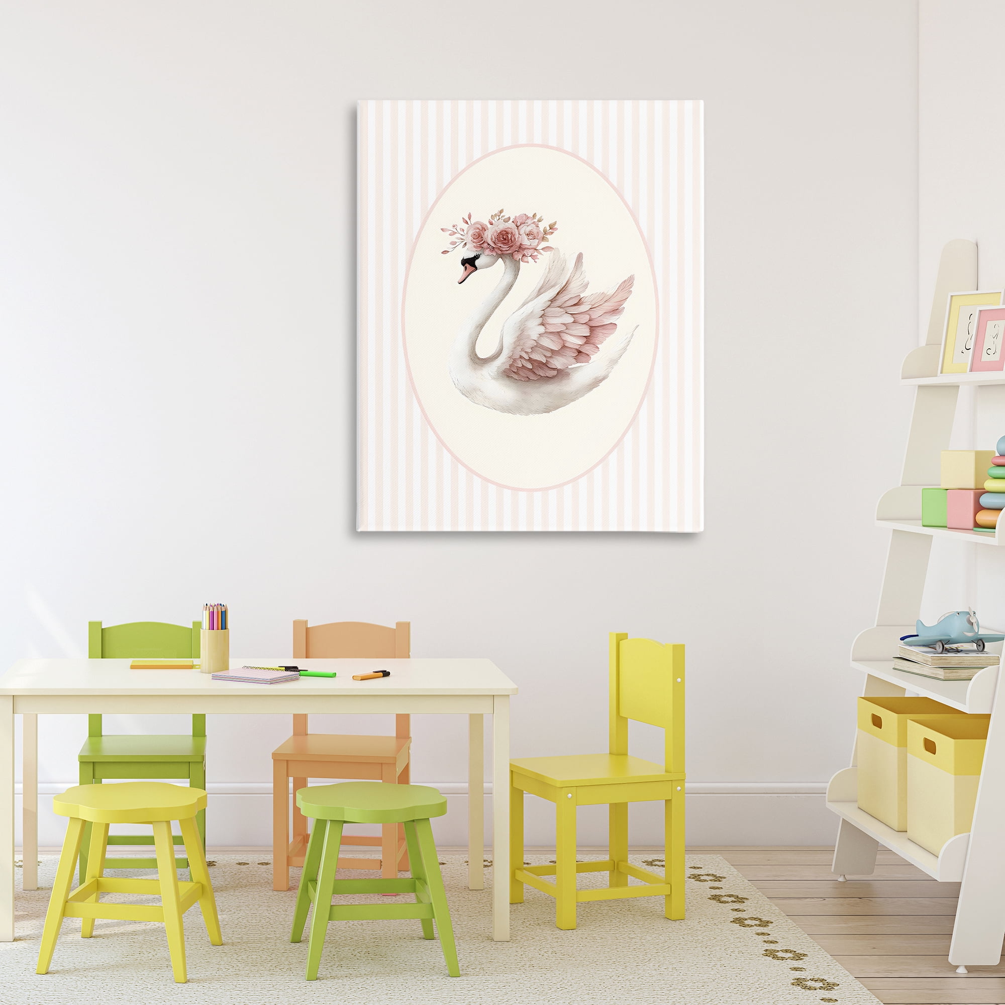 Stupell Industries Nursery Ballerina Swan Striped Canvas Wall Art, design by LSR Design Studio