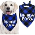 thumbnail image 1 of Pañuelo de cumpleaños para perro, pañuelo triangular a cuadros para cumpleaños de perro, se adapta a suministros de cumpleaños para perros de tamaño mediano, color azul JAMW Sencillez, 1 of 5