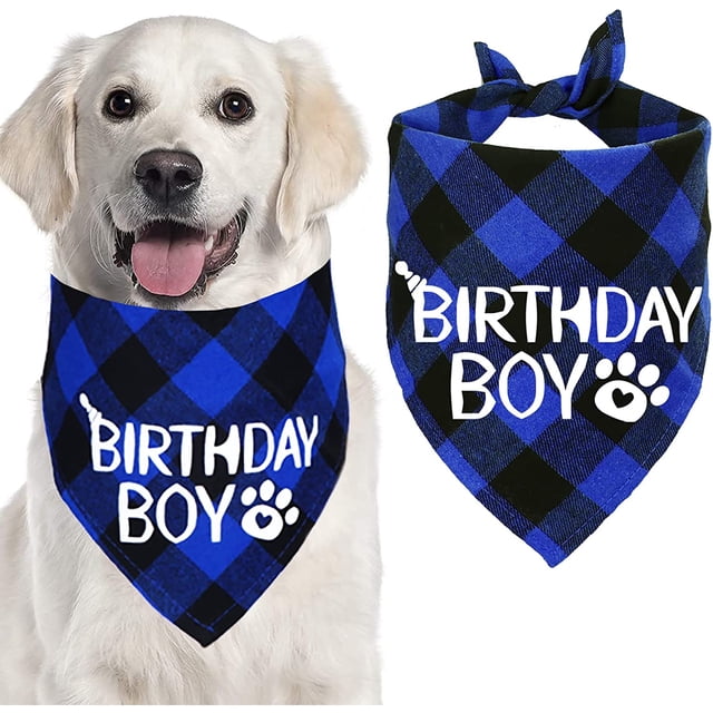 Pañuelo de cumpleaños para perro, pañuelo triangular a cuadros para cumpleaños de perro, se adapta a suministros de cumpleaños para perros de tamaño mediano, color azul JAMW Sencillez