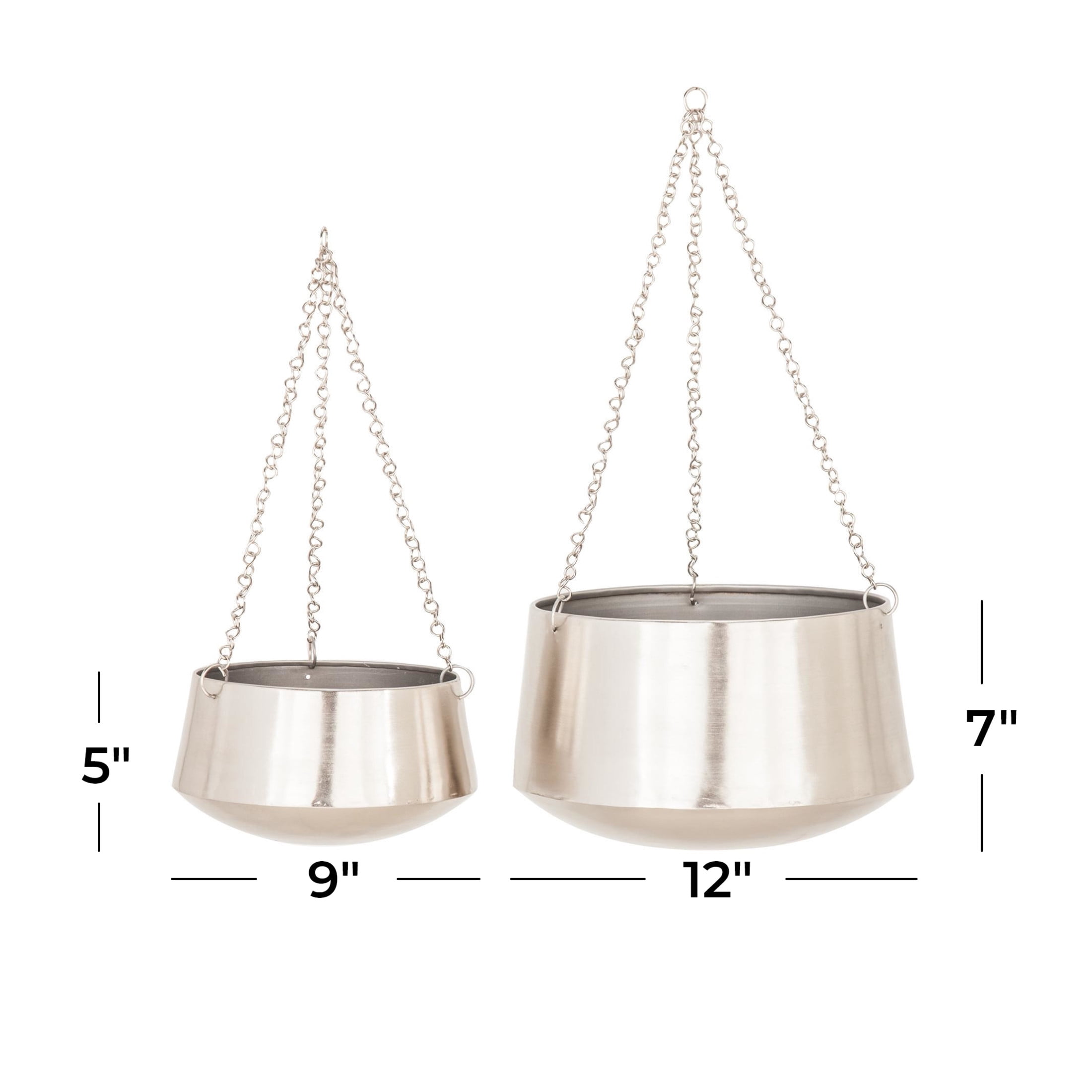 DecMode 5", 7"H Round Silver Metal Hanging Dome Wall Planter with Chain (2 Count)
