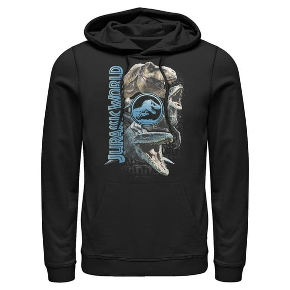 Men's Jurassic World: Fallen Kingdom Dinosaur Montage Pull Over Hoodie Black X Large