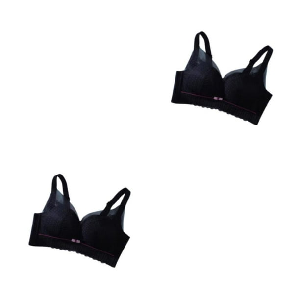 Qarigey Sujetadores de encaje de moda para mujer, Bralette cómodo, lencería acolchada, cuello sin costuras, sujetador inalámbrico Sexy, ropa Negro 34/75A 2Conjunto