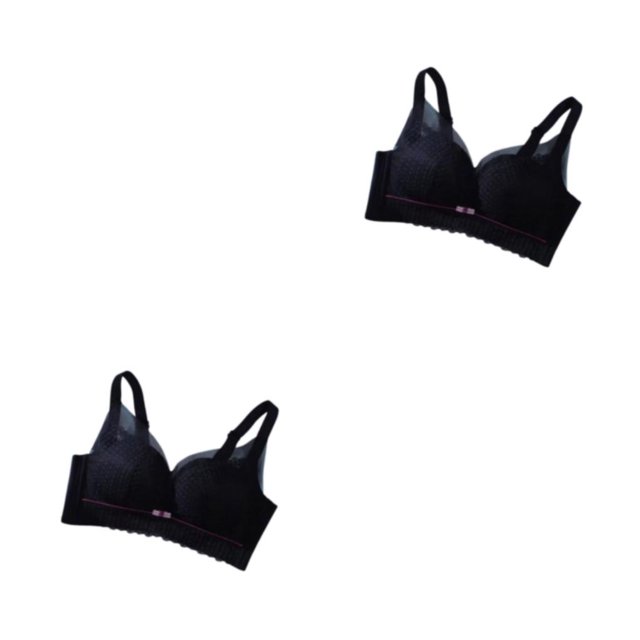 Qarigey Sujetadores de encaje de moda para mujer, Bralette cómodo, lencería acolchada, cuello sin costuras, sujetador inalámbrico Sexy, ropa Negro 34/75A 2Conjunto