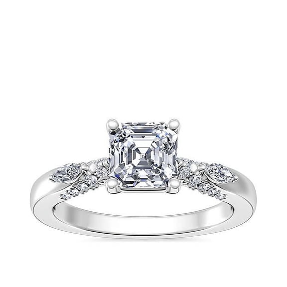 0.70 T.C.W Asscher Cut Sparkle Solitaire with Accents Natural Diamond Wedding Ring for her in Solid 14K White Gold Size 7