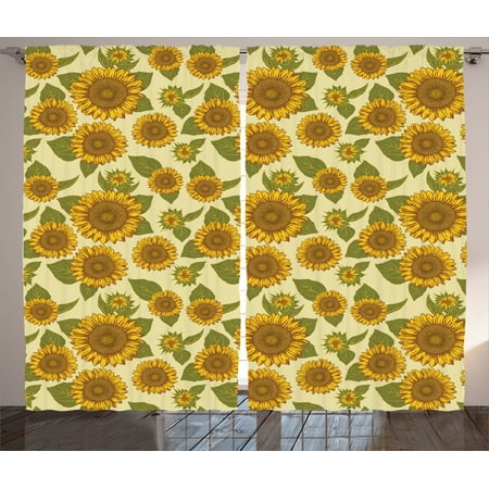Sunflower Decor Curtains 2 Panels Set Funky Style In Pastel Colors Old Fashioned Nostalgic Vintage Art Print Living Room Bedroom Sunflower Decor Curtains 2 Panels Set Funky Style In Pastel Colors Old Fashioned Nostalgic Vintage Art Print Living Room Bedroom