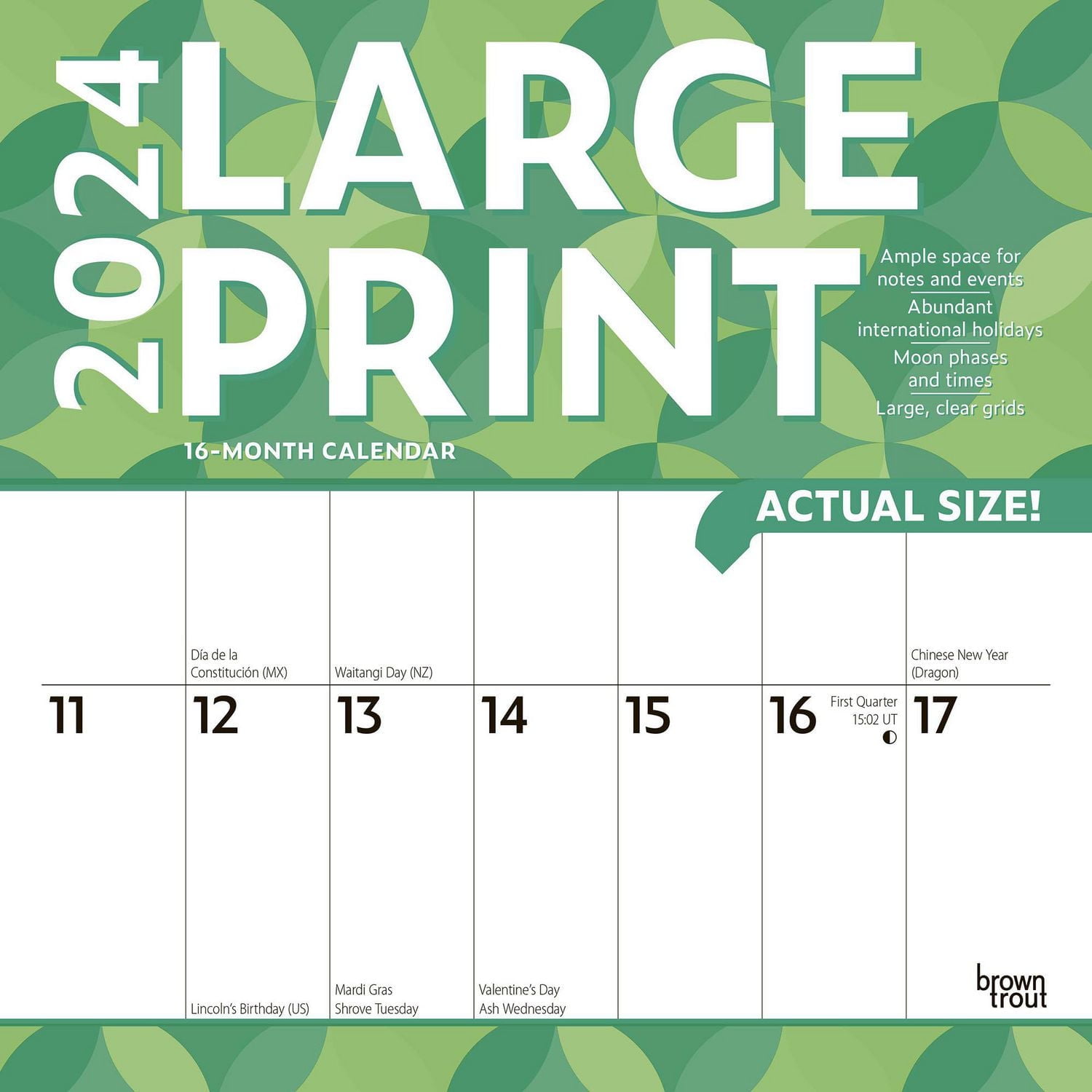 BrownTrout Large Print 2024 12x24 Inch Matte Wall Calendar