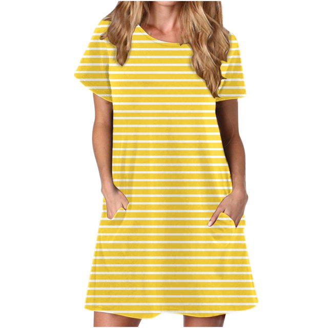 Chemises à Manches Courtes pour Femmes Robe T-Shirt d'Été Décontractée pour Femmes Tunique Ample à Manches Courtes avec Poches pour Femmes Robe d'Été Ample pour Femmes Robe T-Shirt Femme