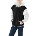 thumbnail image 5 of Wuxian Toddler Coat Hooded Varsity Jacket Color Block Baseball Jacket Bomber Coat School Uniform With Pocket Jacket,Black,2-3 Years, 5 of 6