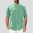 thumbnail image 2 of YOIAVAIOY Men's Cotton Linen Shirts Long Sleeve Button Down Shirt Lightweight Band Beach Shirts Mint Green XL, 2 of 7