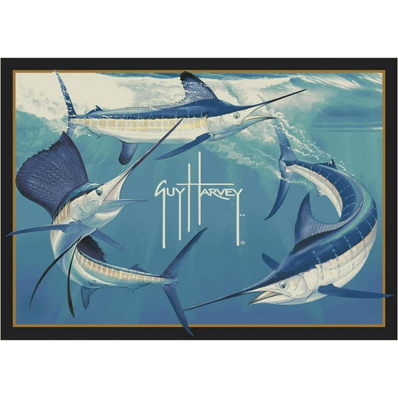 Milliken Blue Nautical Fish Area Rug Grand Slam - Aprx 7' 8" x 10' 9"