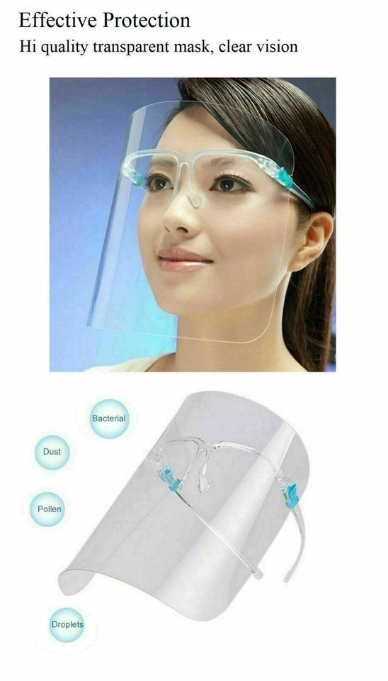 CRESTIN- 10 Pack Face Shield Guard Mask Safety Protection With Glasses Reusable Frame