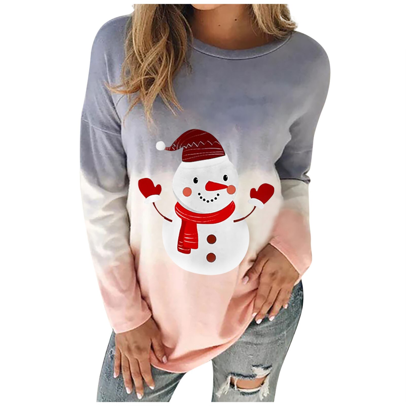 O-neck Loose Snowman Gradient Blouse 