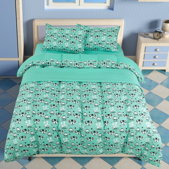 PiccoCasa Brushed Microfiber Kids Bedding Set 5 Piece Duvet Cover Set Cartoon Alien Pattern, Queen