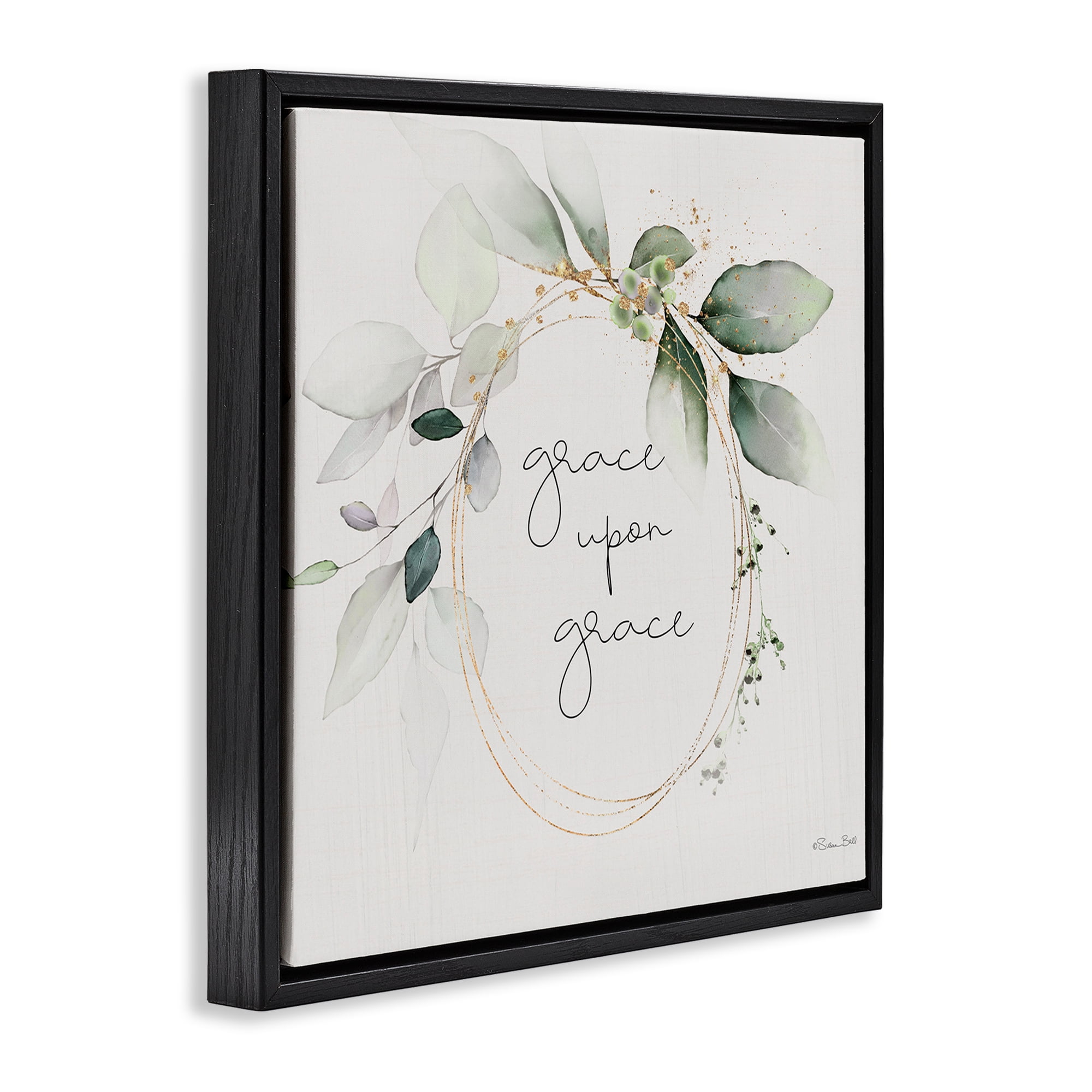 Stupell Industries Grace with Soft Leaves Botanical & Floral Painting Black Floater Framed Canvas Art Print Wall Art, 18 x 18