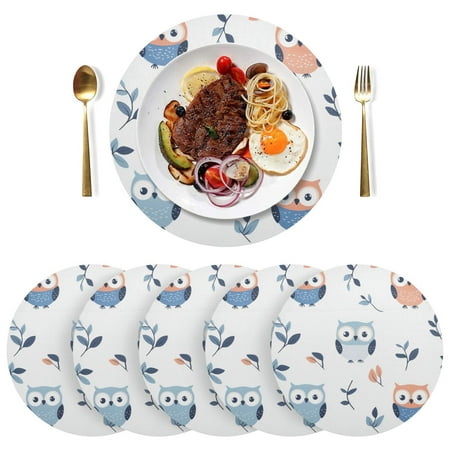 

Round Placemats Plate Mats 15 Inch Non-Slip Heat Resistant Washable PVC Set Table Decoration for Kitchen Dining Carton Owls