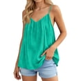 thumbnail image 2 of Womens V Neck Spaghetti Strap Tank Tops Sleeveless Flowy Camisole Loose Cami Basic Adjustable Shirt Green M, 2 of 6