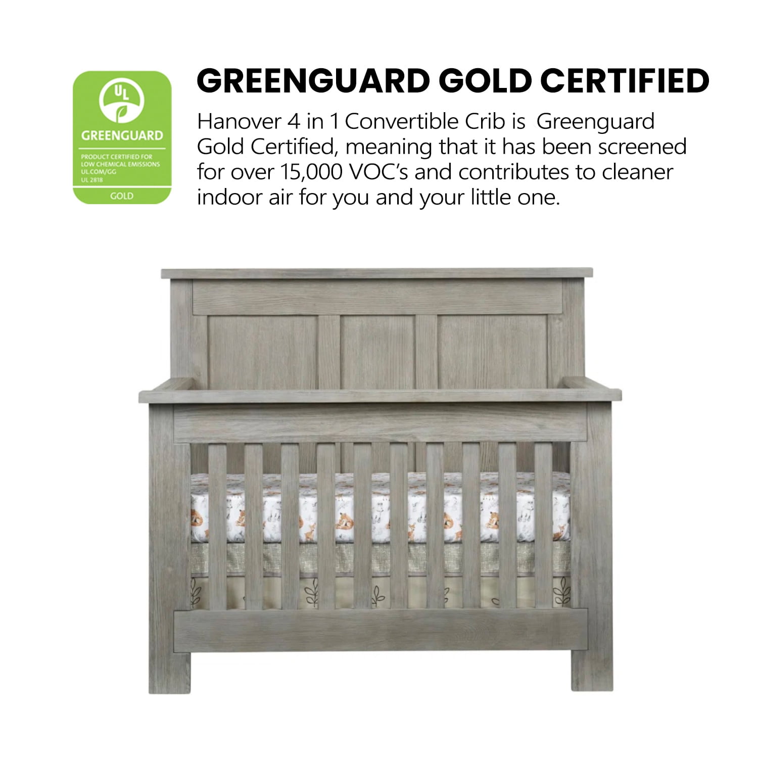 Free Shipping Soho Baby Hanover 4 in 1 Convertible Crib Oak Gray GreenGuard Gold Certified Walmart