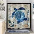 thumbnail image 4 of Retro Turtle Shower Curtain, Nautical Sailboat Anchor Lighthouse Seashell Map Vintage Style Bathroom Curtains for Bathtub Decor Machine Washable Waterproof Fabric with 12 PCS Hooks, 4 of 6