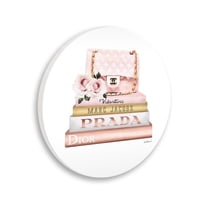 Stupell Industries Pink Purse Gold Bookstack Glam Fashion Watercolor Design,12 x 12,Design By Amanda Greenwood