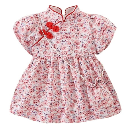 

Toddlers Girls Baby Princess Dress Short Sleeve Floral Printed Dance Party Dresses Clothes Child Sundress Streetwear Kids Dailywear Outwear
