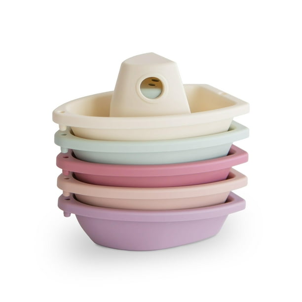 Juguete de barcos de baño apilables Mushie (pétalo) | Juguetes flotantes para bañera para bebés y niños pequeños, juego de 5 | Hecho en Dinamarca