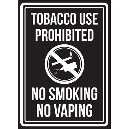 Tobacco Use Prohibited No Smoking No Vaping Black & White Business Commercial Safety Warning Small Sign, 7.5x10.5