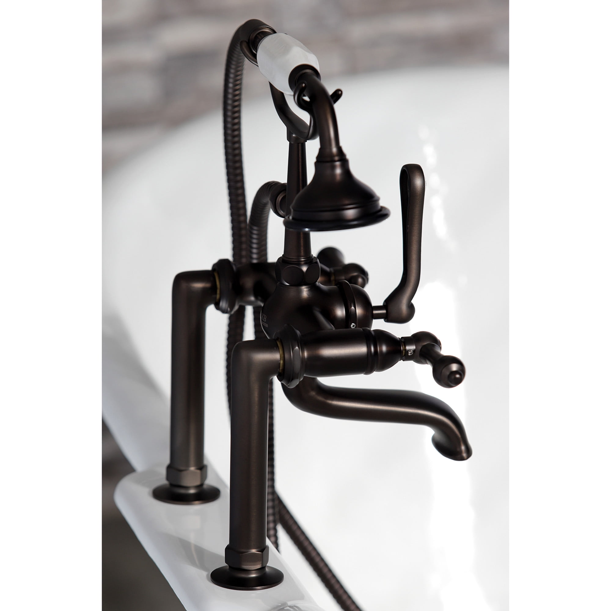 Kingston Brass AE103T5 Aqua Vintage 7" Center Deck-Mount Clawfoot Tub Faucet with Hand Shower, Oil Rubbed Bronze