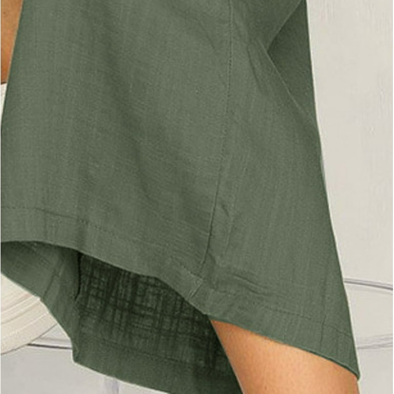 Roy&Chaney Women Cotton Linen Short Sleeve Jumpsuit Casual High