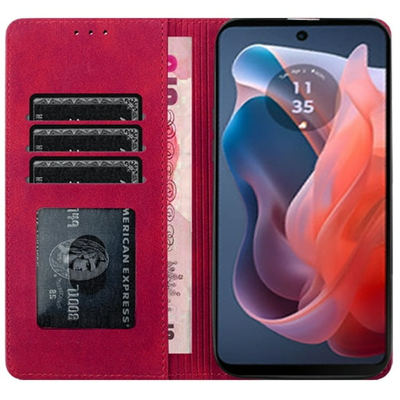 For Motorola Moto G Play 2024 METKASE Wallet PU Vegan Leather ID Card Money Holder with Magnetic Closure in Slide-Out Package - Hot Pink