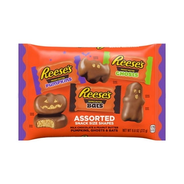 REESE'S, Assorted Milk Chocolate Peanut Butter Snack Size Shapes Candy, Halloween, 9.6 oz, Variety Bag
