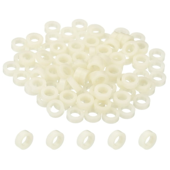 Uxcell 5.2mm ID x 9mm OD x 3mm L Round Spacers Washers, 100 Pack ABS Plastic Standoff Gaskets for M5 Screws, Beige
