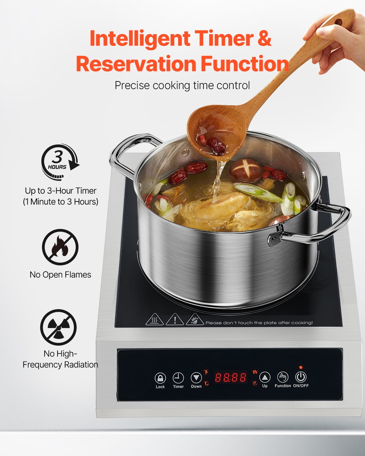 VEVOR Portable Induction Cooktop, 3500W Commercial Induction Burner with 11 Temperature Settings, Stainless Steel Countertop Induction Hot Plate with 3H Timer, Child Lock, for Restaurant Cooking