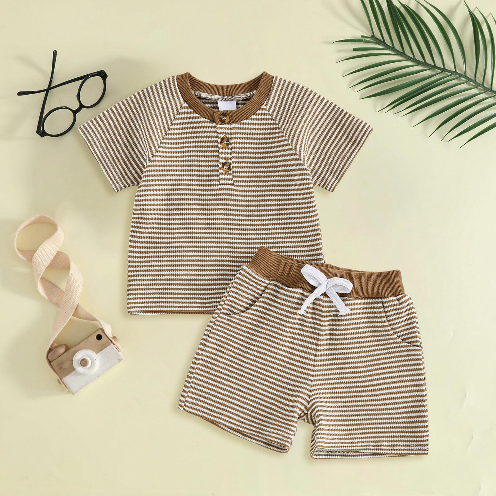 enyan Girls Toddler Baby Summer Clothes 0 6 12 18 24 Months 2T 3T 4T 5T T-shirts and Shorts Dinosaur Tops & Shorts Summer Outfits Dailywear（Brown,6-12 Months)
