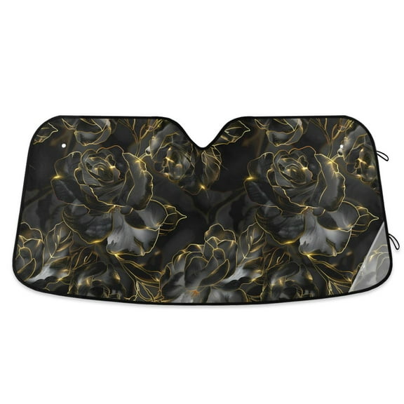 Luxury Black Rose Car Windshield Sun Shade Foldable Car Front Window Visor Heat and UV Protection 53x23.5
