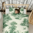 thumbnail image 3 of Green Toile De Jouy Pattern Duvet Cover and Pillowcase Set for Single Bedding, Bedroom Accessories for Kids Teens, 3 of 5