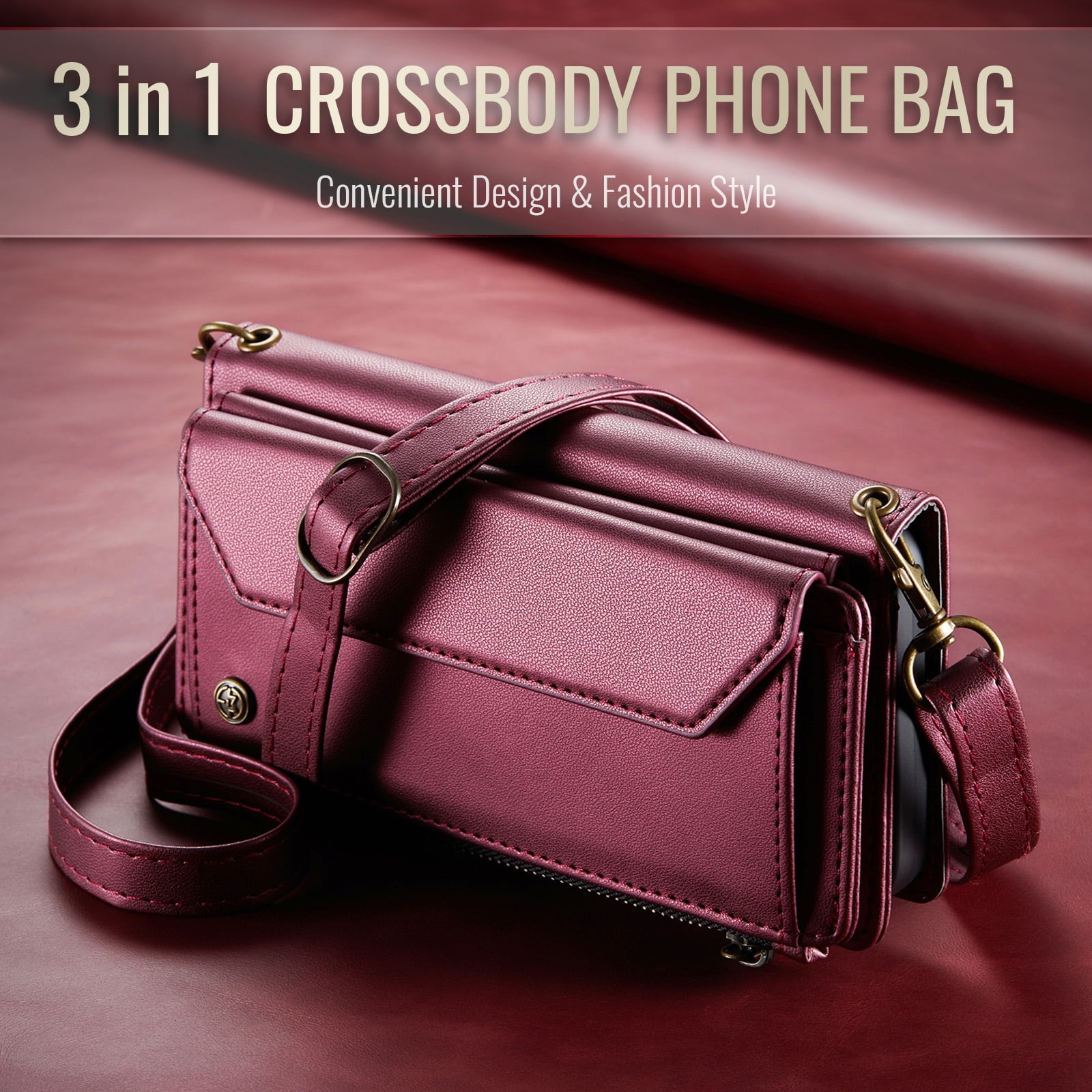 Allytechgroup Crossybody Purse Wallet Case for Samsung Galaxy Z Fold 6, RFID Blocking Zipper Pocket Shoulder Strap Hand Wrist Flip Shockproof Phone Case for Girls Women, Winered
