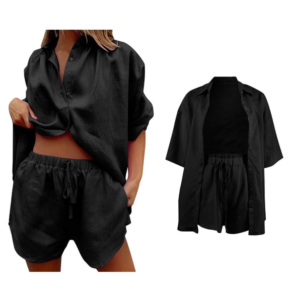 Short Sets Women Two Piece Outfits Sets Button Down Shirt Short Spring Clothes for Women